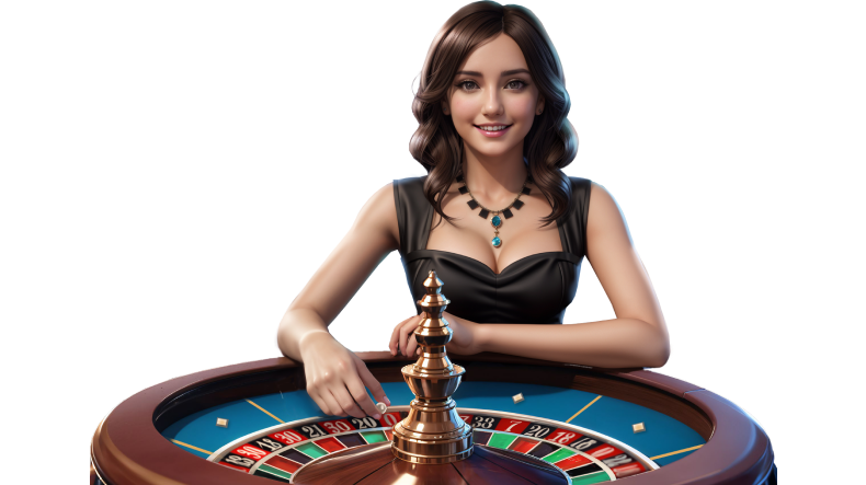 Crupier profesional en una mesa de ruleta del casino en vivo de Boomerang