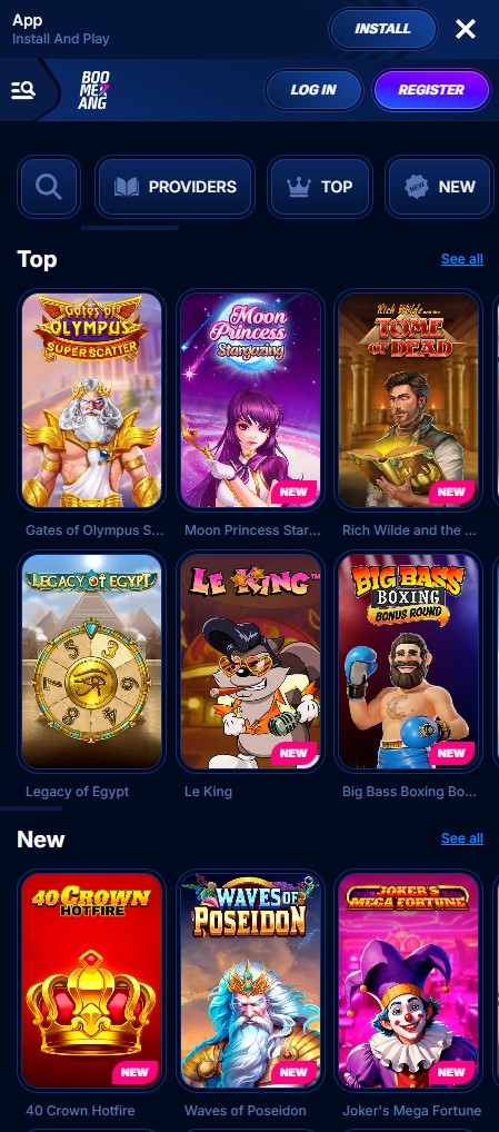 Crear acceso directo a Boomerang Casino en Android